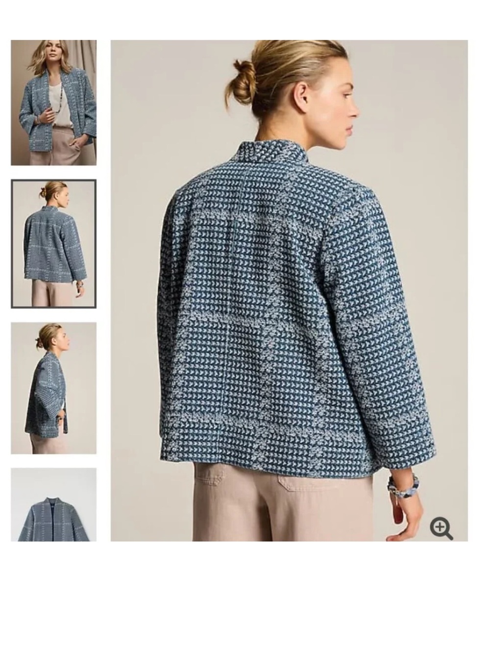 J. Jill Blue Textured Jacquard Plaid Indigo Boxy Jacket Size Large New